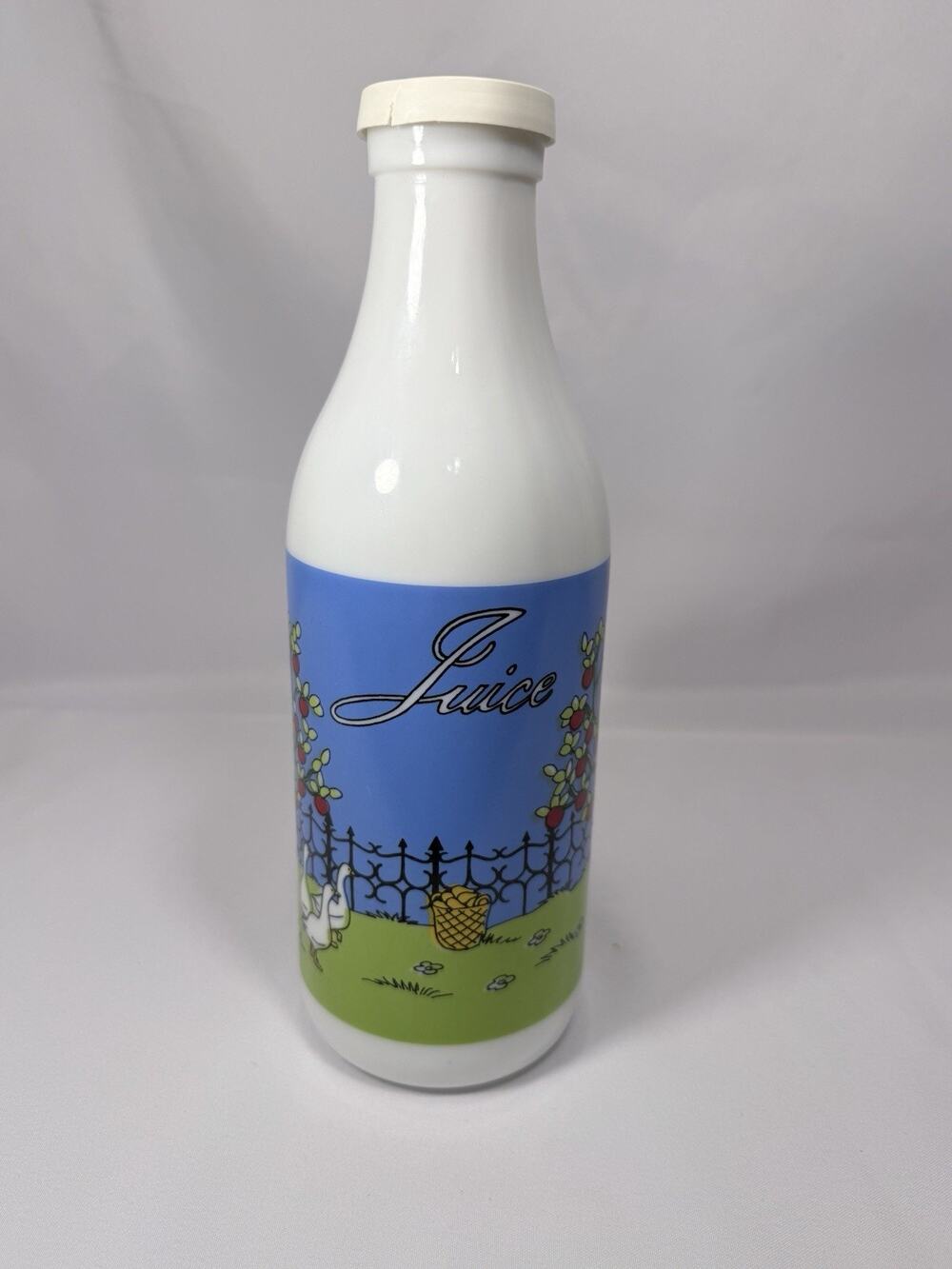 Vintage Milk Glass Quart Bottle Printed Lilian Vernon Carlton Country Cottage